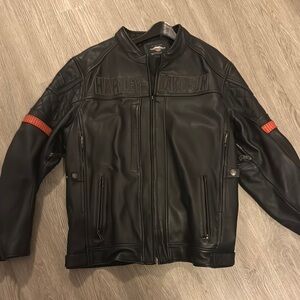 Harley-Davidson Black and Red thick leather Bomber Jacket with Quilted Lining